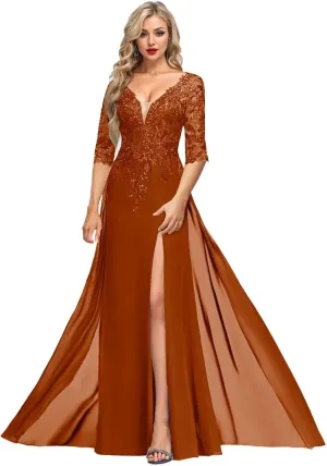 1/2 Sleeve Mother of The Bride Dresses for Women Lace Applique Sequin Slit Formal Evening Dresses for Women Elegant