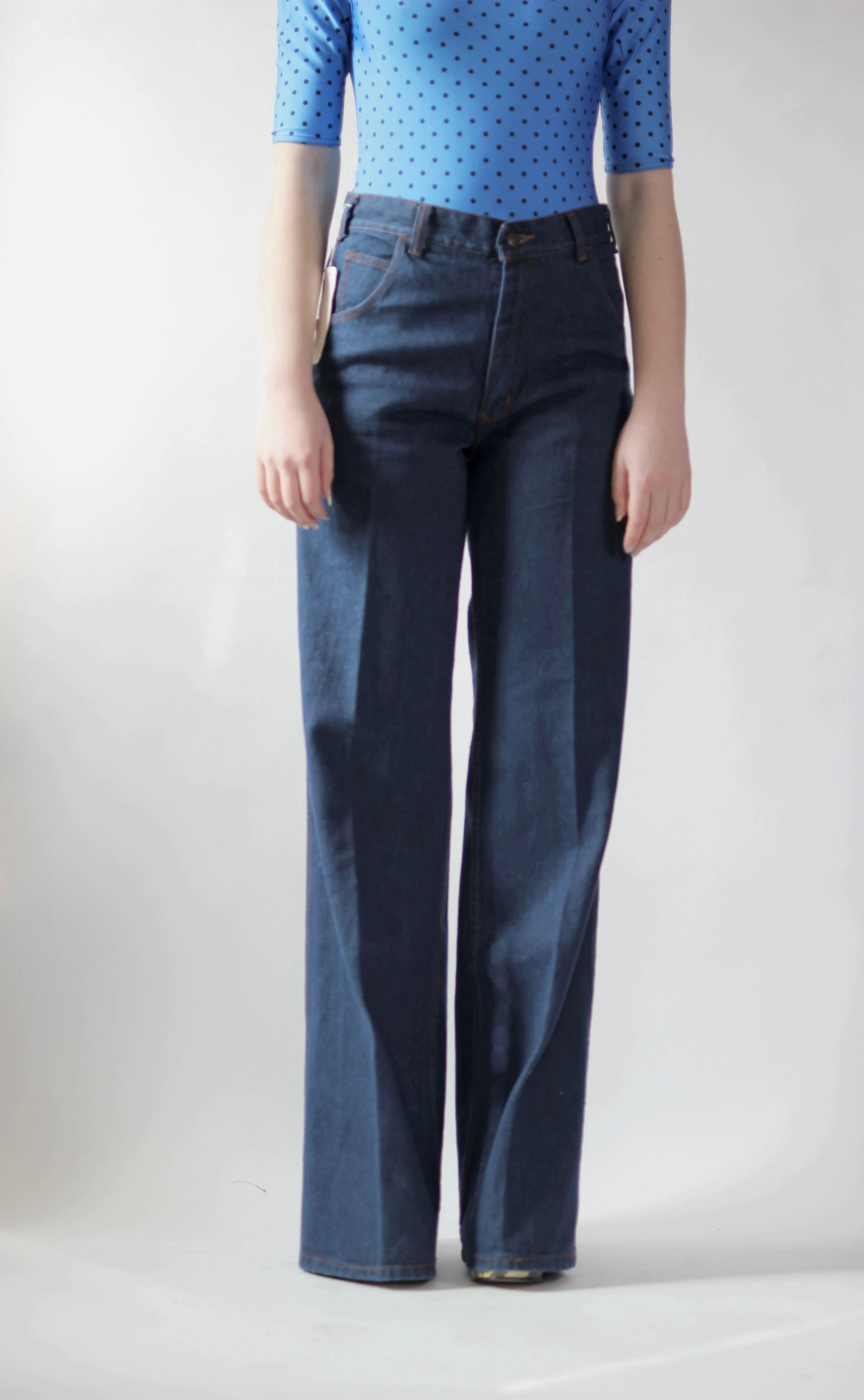 1970s Blue High Waisted Vtg. Flare Denim Pants//Size M/L