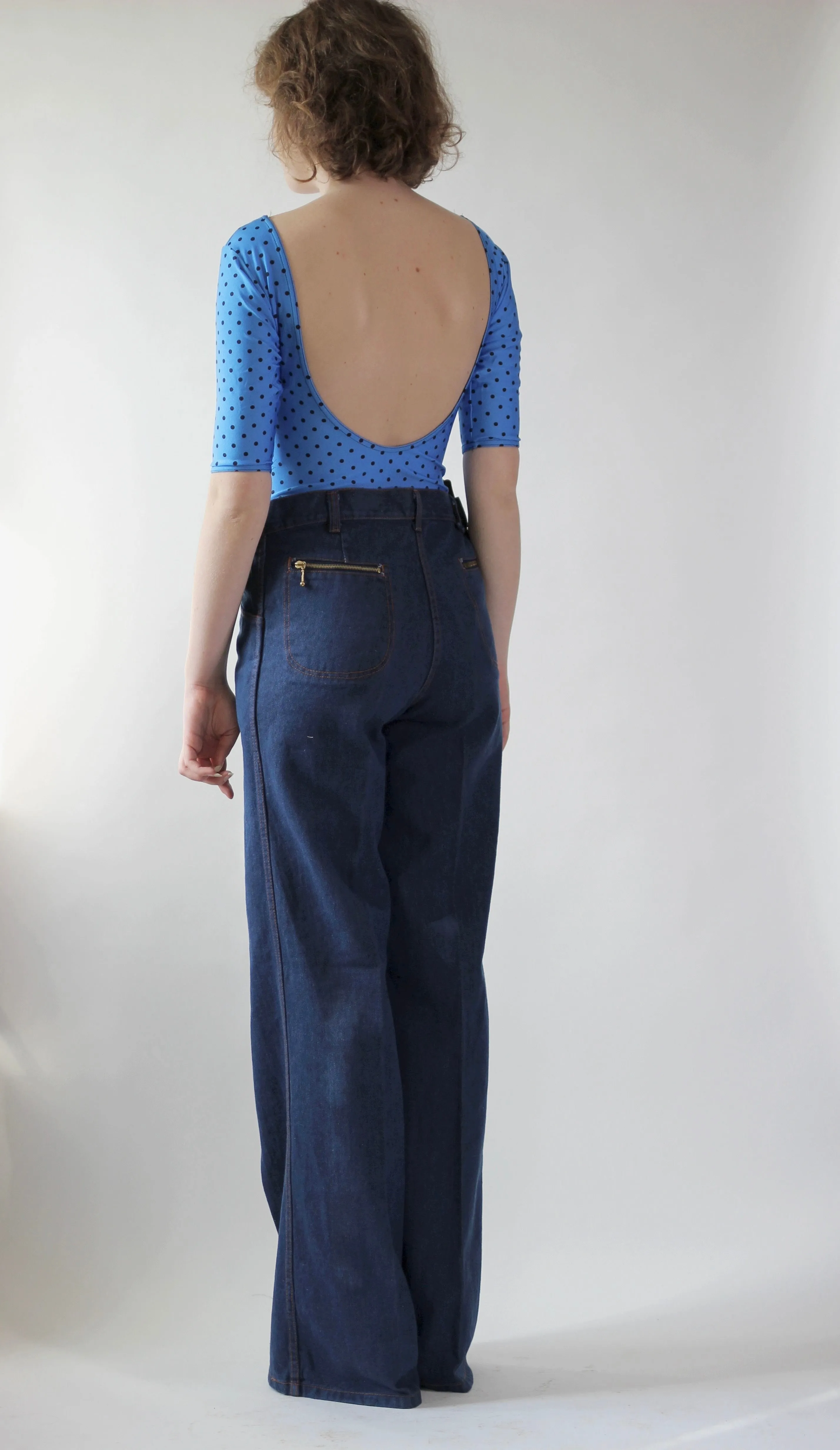 1970s Blue High Waisted Vtg. Flare Denim Pants//Size M/L