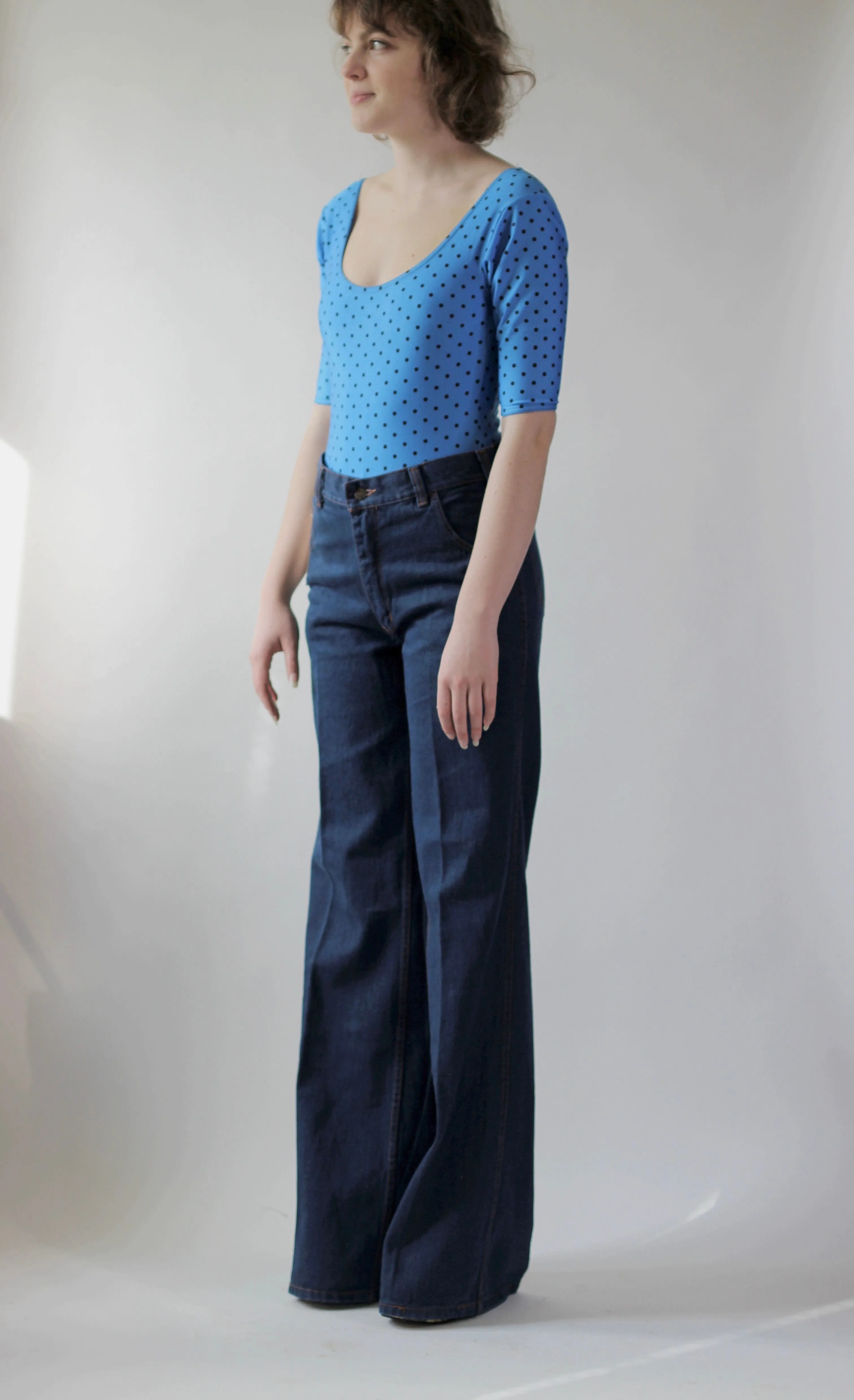 1970s Blue High Waisted Vtg. Flare Denim Pants//Size M/L
