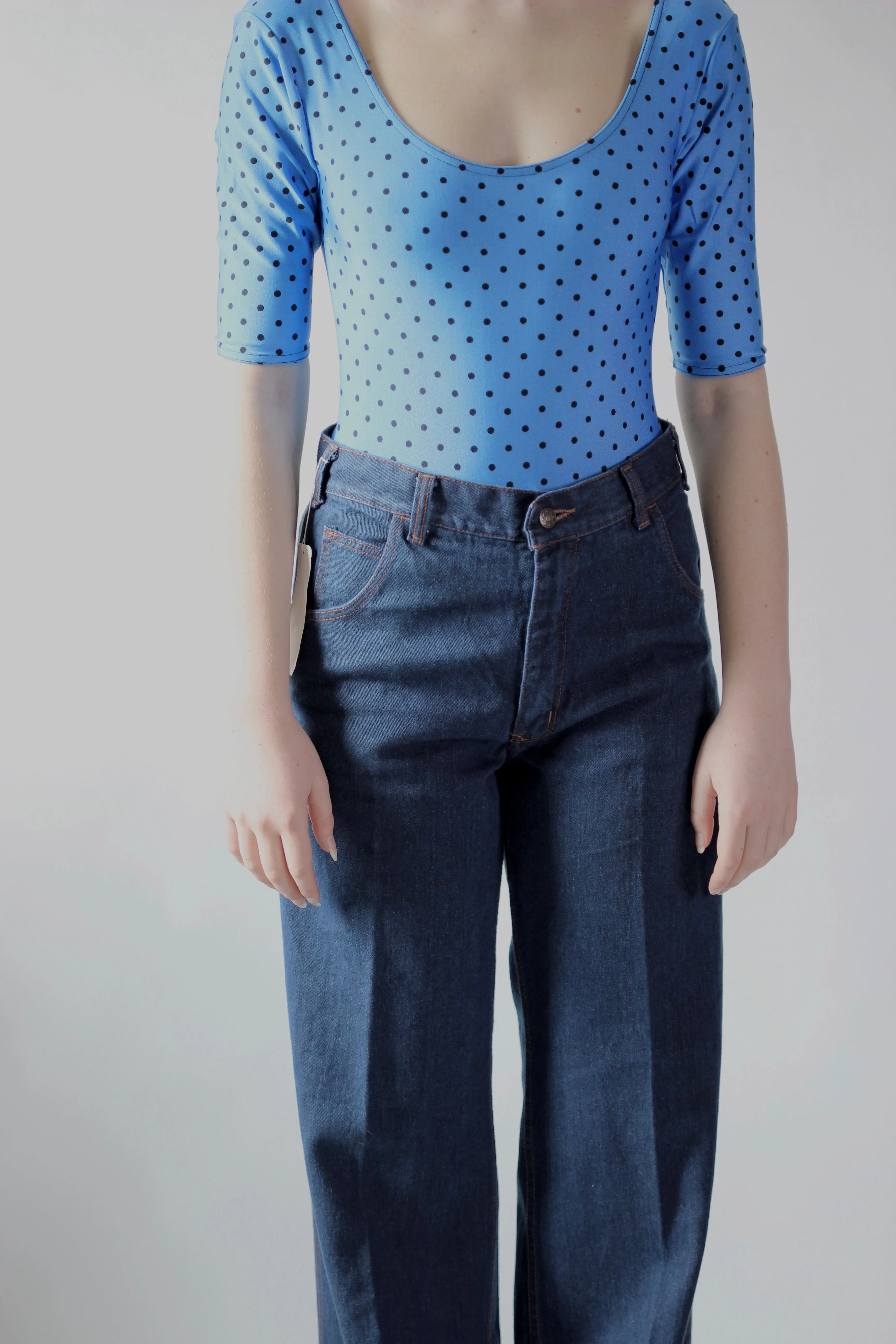 1970s Blue High Waisted Vtg. Flare Denim Pants//Size M/L