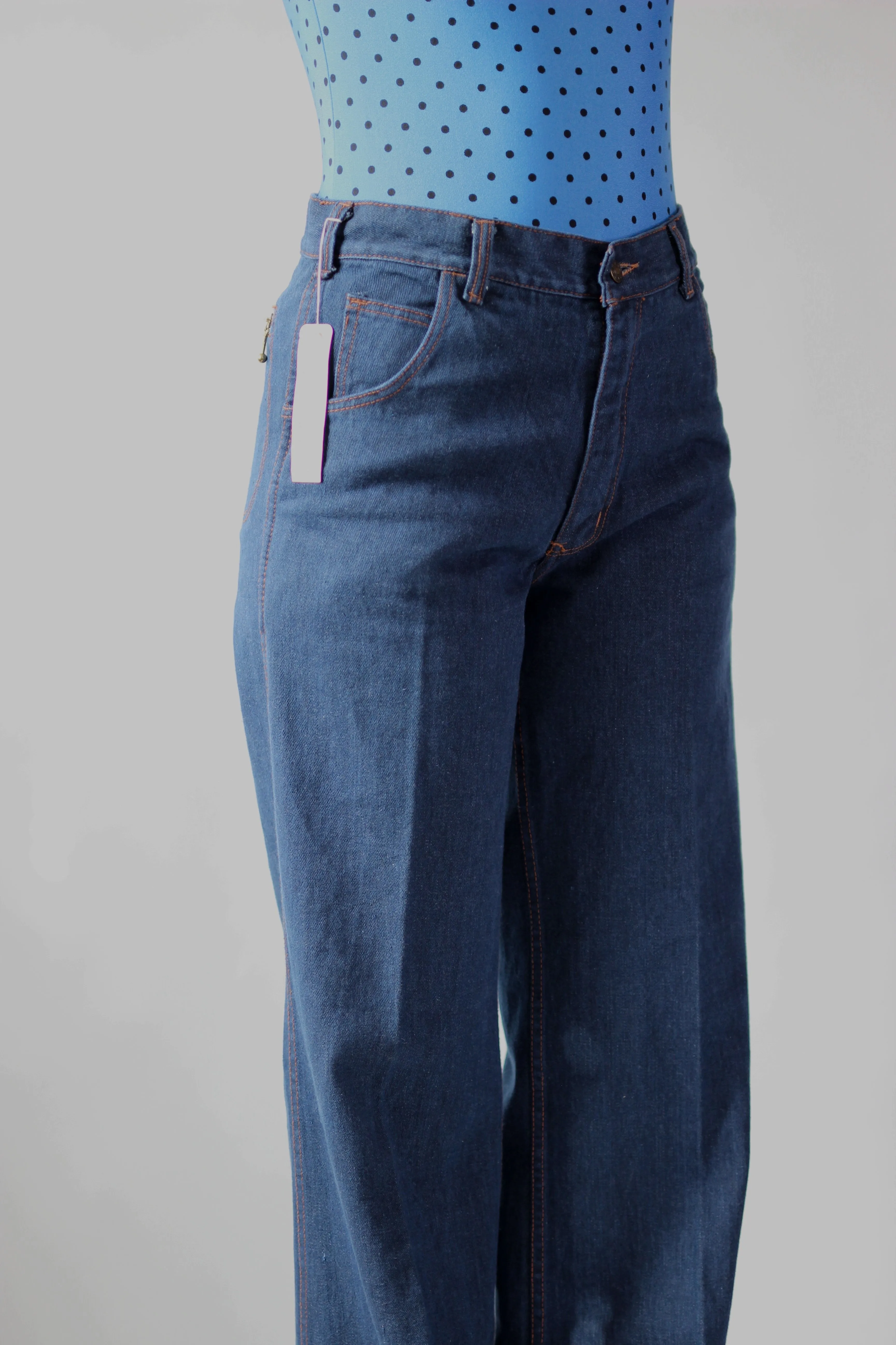 1970s Blue High Waisted Vtg. Flare Denim Pants//Size M/L
