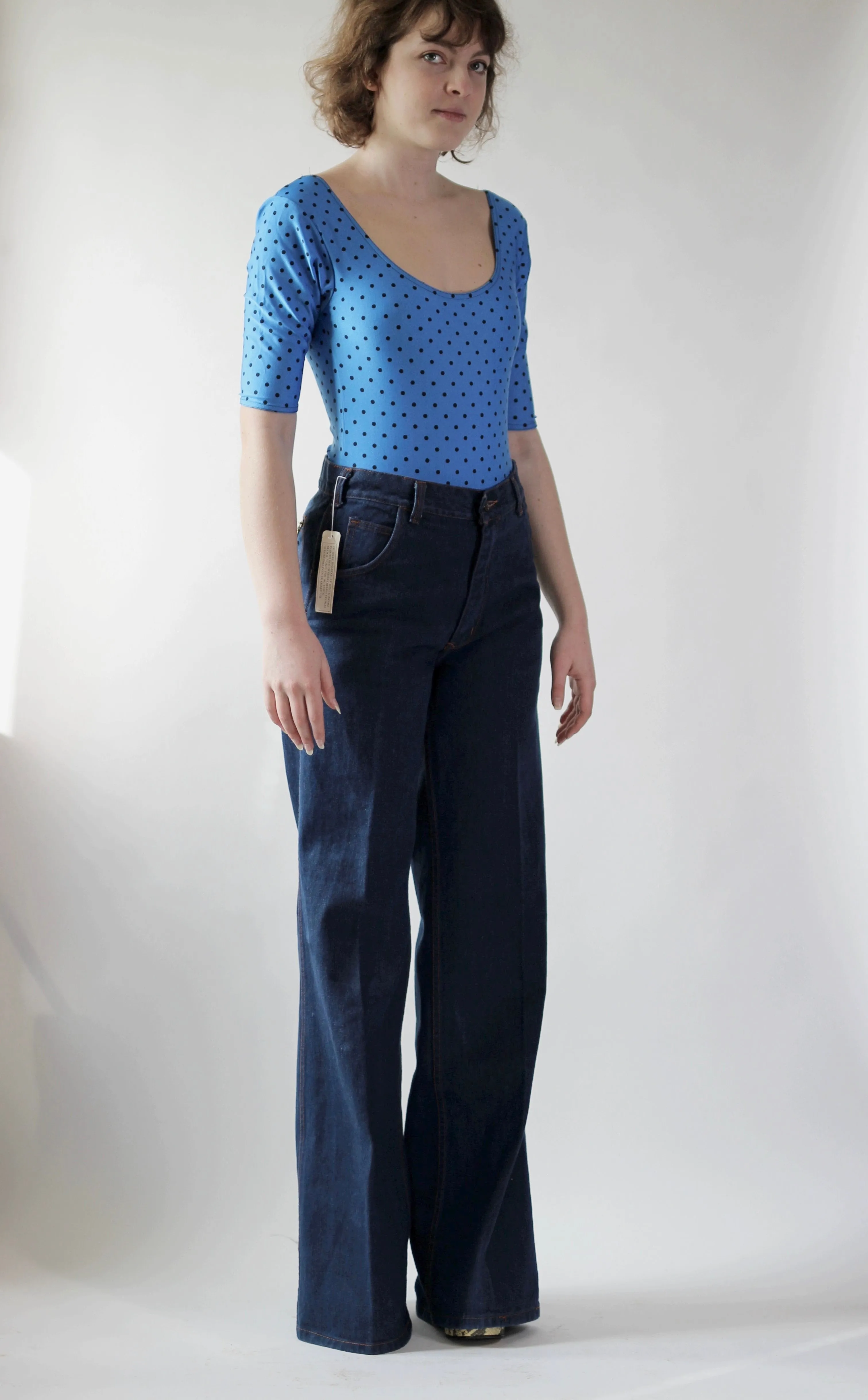 1970s Blue High Waisted Vtg. Flare Denim Pants//Size M/L