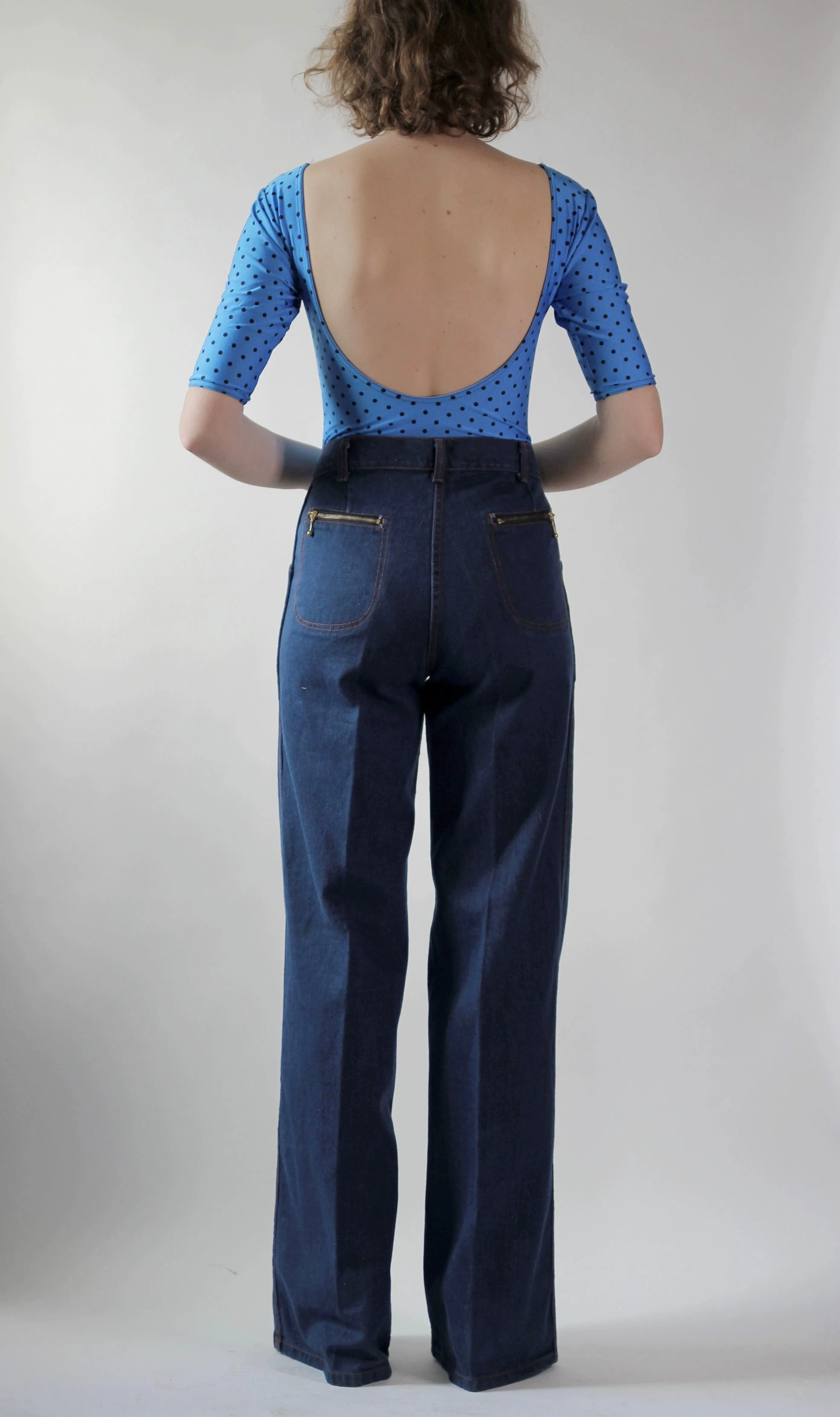 1970s Blue High Waisted Vtg. Flare Denim Pants//Size M/L