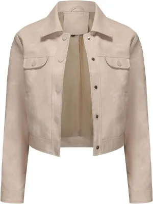 2024 Faux Leather Jackets For Women Lightweight Vintage Button Down 80s Shacket Jackets Fashion Lapel Cropped Jackets