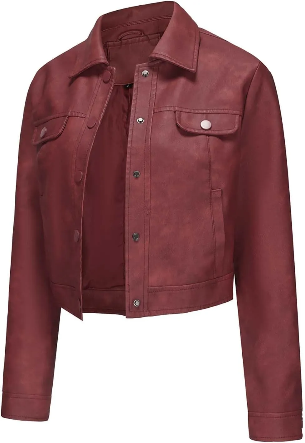 2024 Faux Leather Jackets For Women Lightweight Vintage Button Down 80s Shacket Jackets Fashion Lapel Cropped Jackets