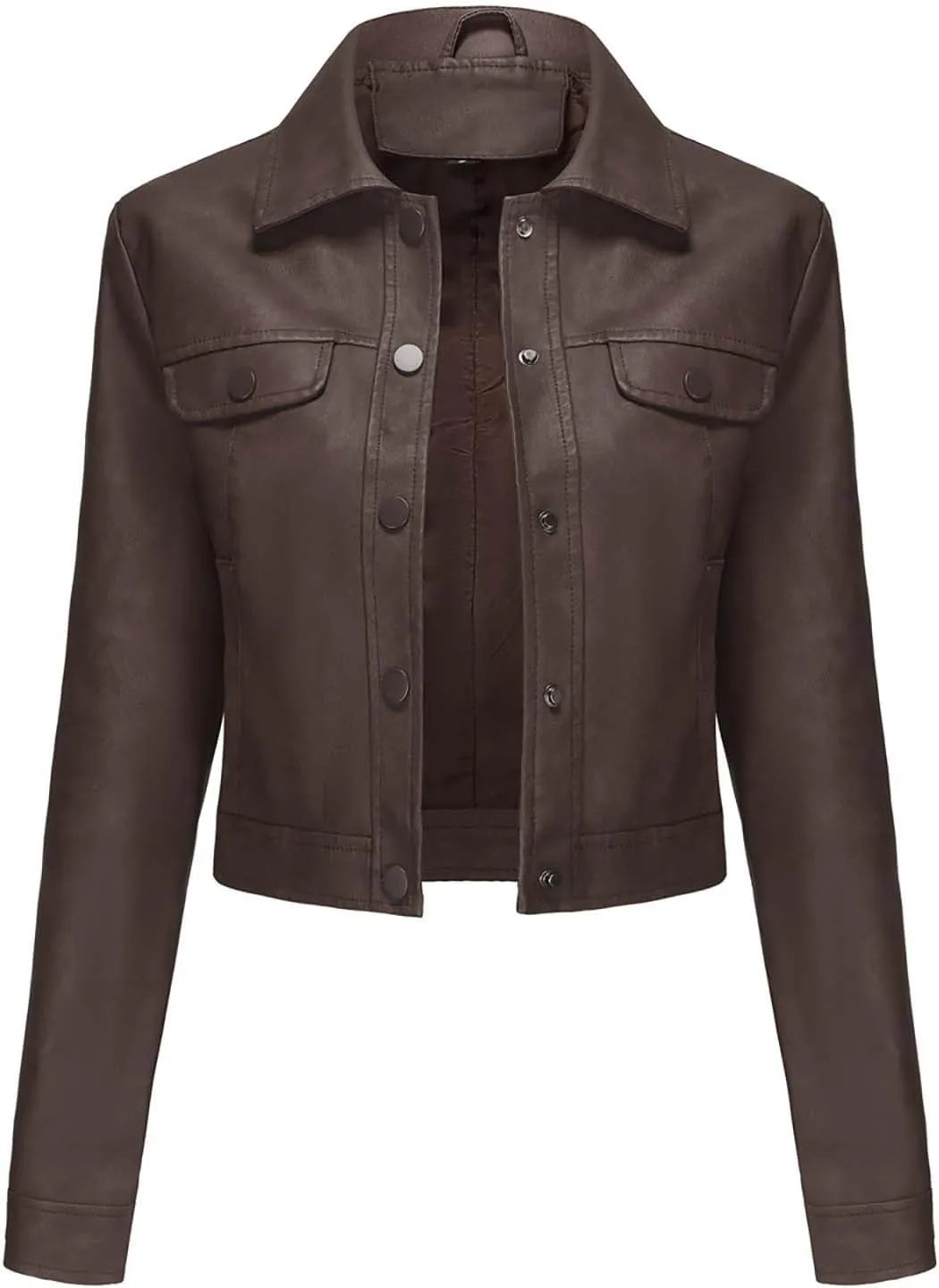 2024 Faux Leather Jackets For Women Lightweight Vintage Button Down 80s Shacket Jackets Fashion Lapel Cropped Jackets