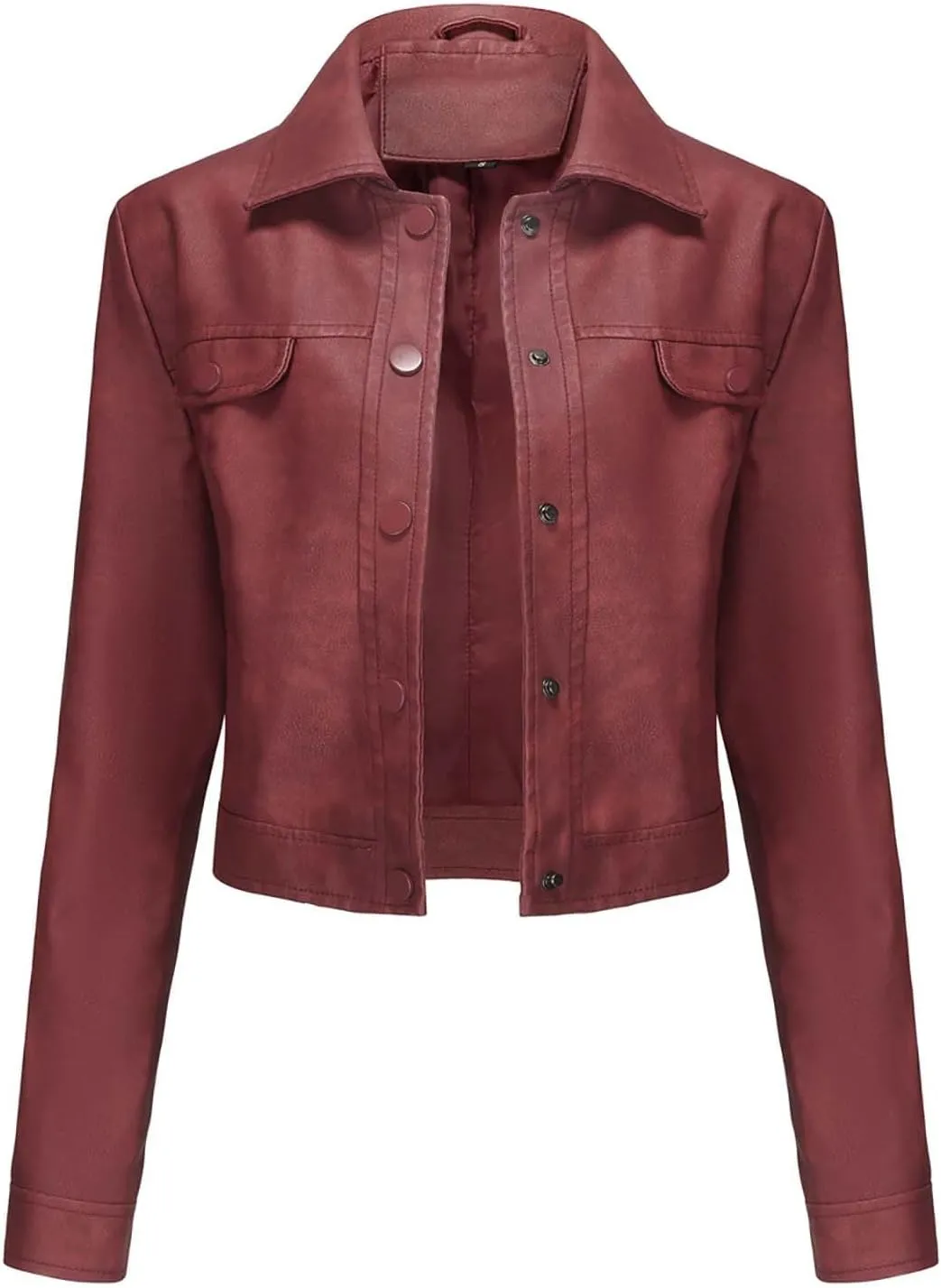 2024 Faux Leather Jackets For Women Lightweight Vintage Button Down 80s Shacket Jackets Fashion Lapel Cropped Jackets