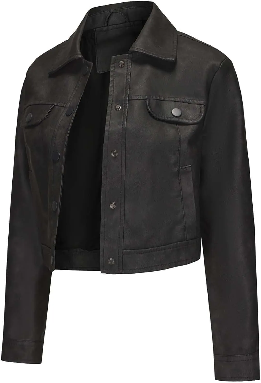 2024 Faux Leather Jackets For Women Lightweight Vintage Button Down 80s Shacket Jackets Fashion Lapel Cropped Jackets