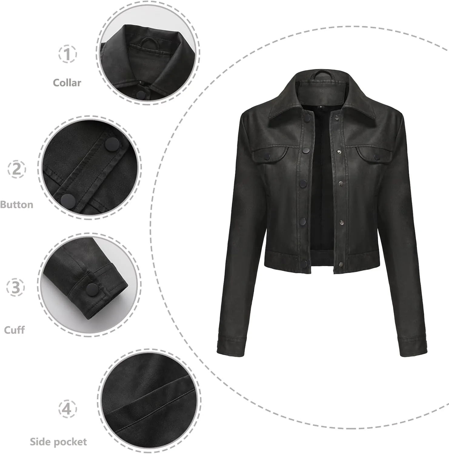 2024 Faux Leather Jackets For Women Lightweight Vintage Button Down 80s Shacket Jackets Fashion Lapel Cropped Jackets