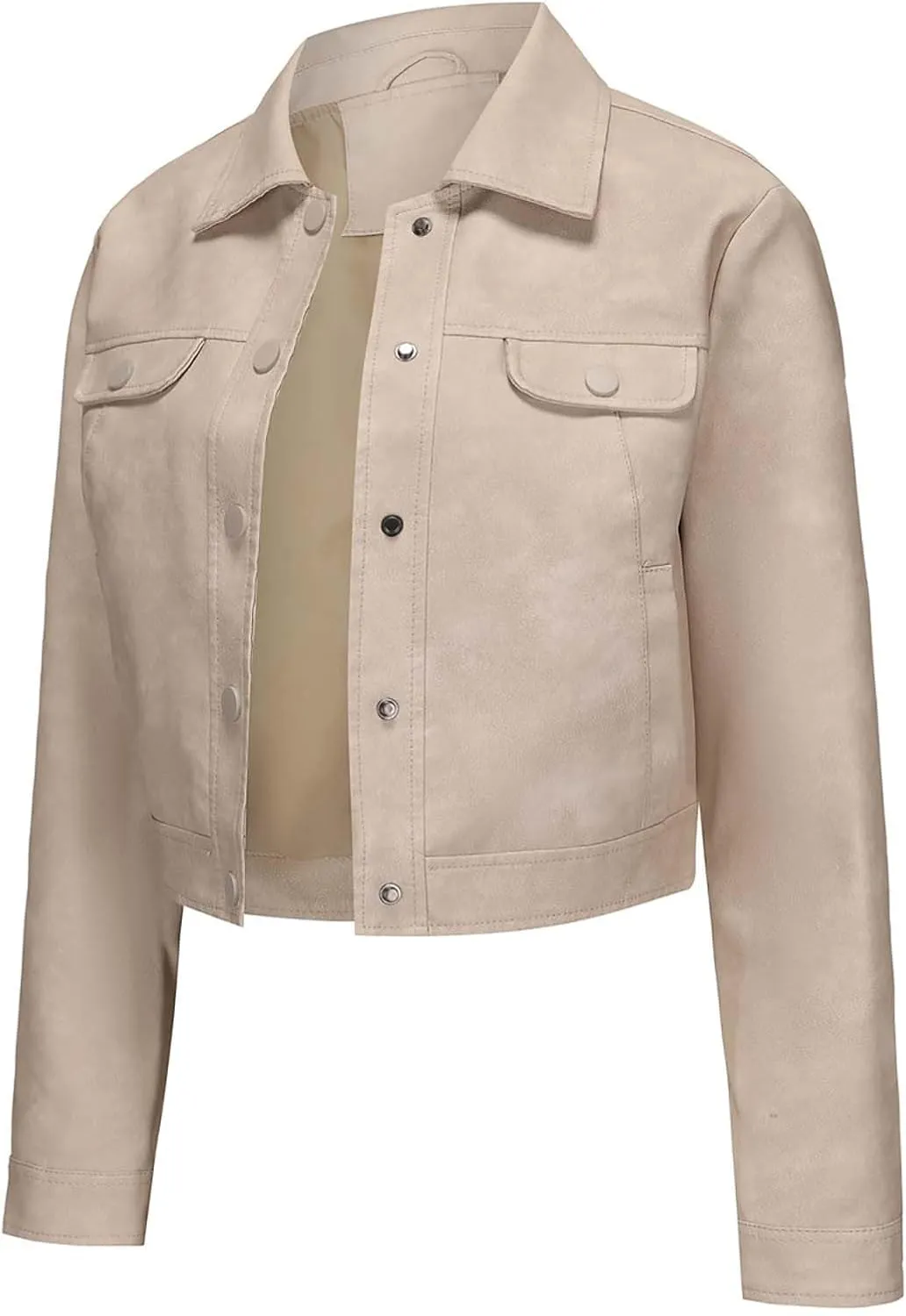 2024 Faux Leather Jackets For Women Lightweight Vintage Button Down 80s Shacket Jackets Fashion Lapel Cropped Jackets