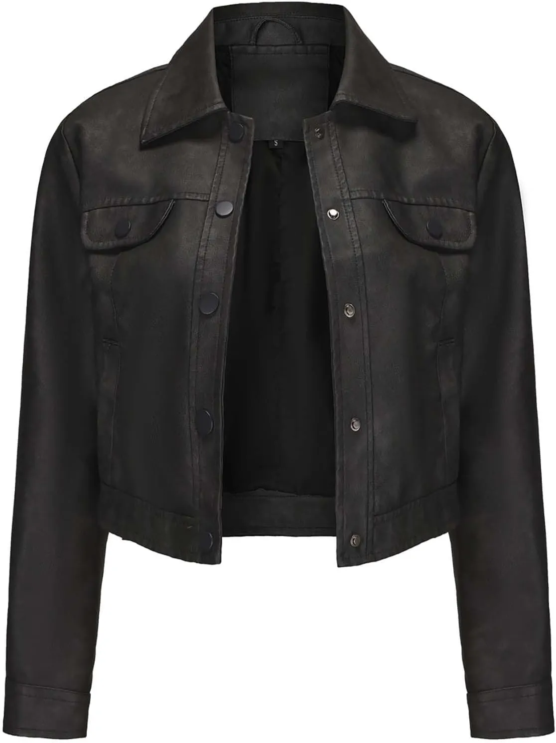 2024 Faux Leather Jackets For Women Lightweight Vintage Button Down 80s Shacket Jackets Fashion Lapel Cropped Jackets