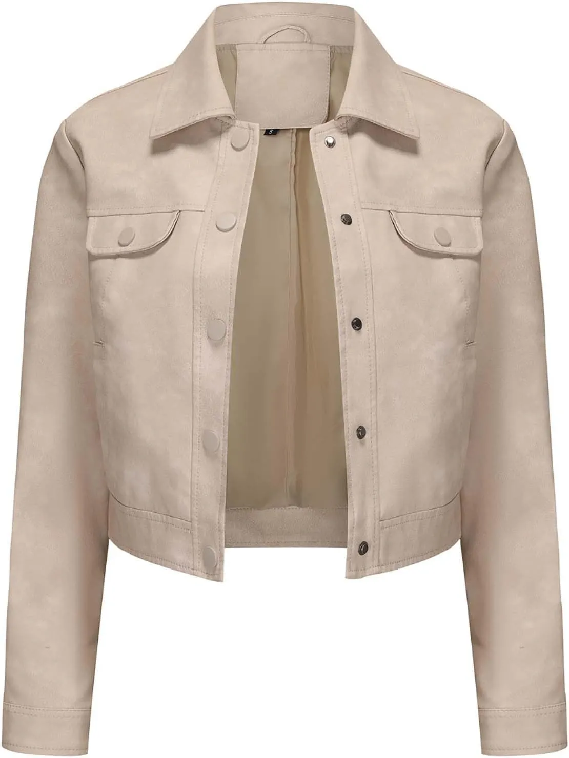 2024 Faux Leather Jackets For Women Lightweight Vintage Button Down 80s Shacket Jackets Fashion Lapel Cropped Jackets