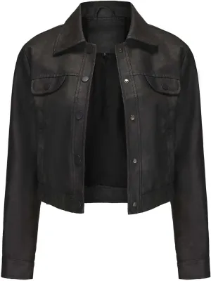 2024 Faux Leather Jackets For Women Lightweight Vintage Button Down 80s Shacket Jackets Fashion Lapel Cropped Jackets