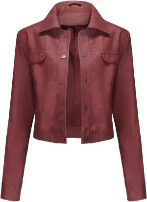 2024 Faux Leather Jackets For Women Lightweight Vintage Button Down 80s Shacket Jackets Fashion Lapel Cropped Jackets
