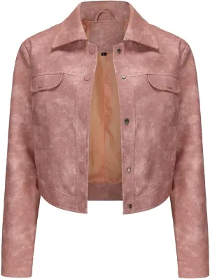 2024 Faux Leather Jackets For Women Lightweight Vintage Button Down 80s Shacket Jackets Fashion Lapel Cropped Jackets