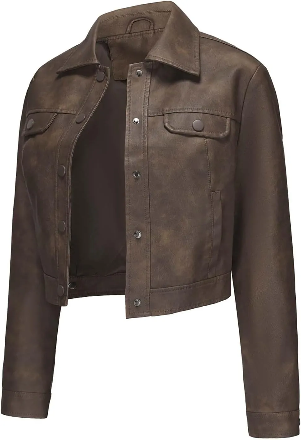 2024 Faux Leather Jackets For Women Lightweight Vintage Button Down 80s Shacket Jackets Fashion Lapel Cropped Jackets