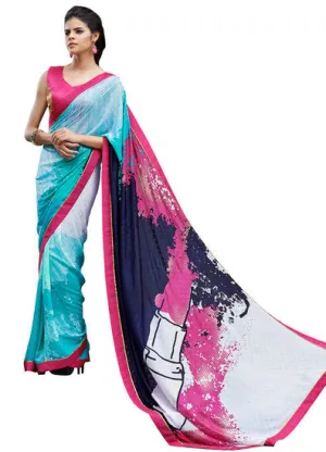 A Blossom Flavourish Coloured Fashionable Digital Printed Saptrangi green Party wear saree
