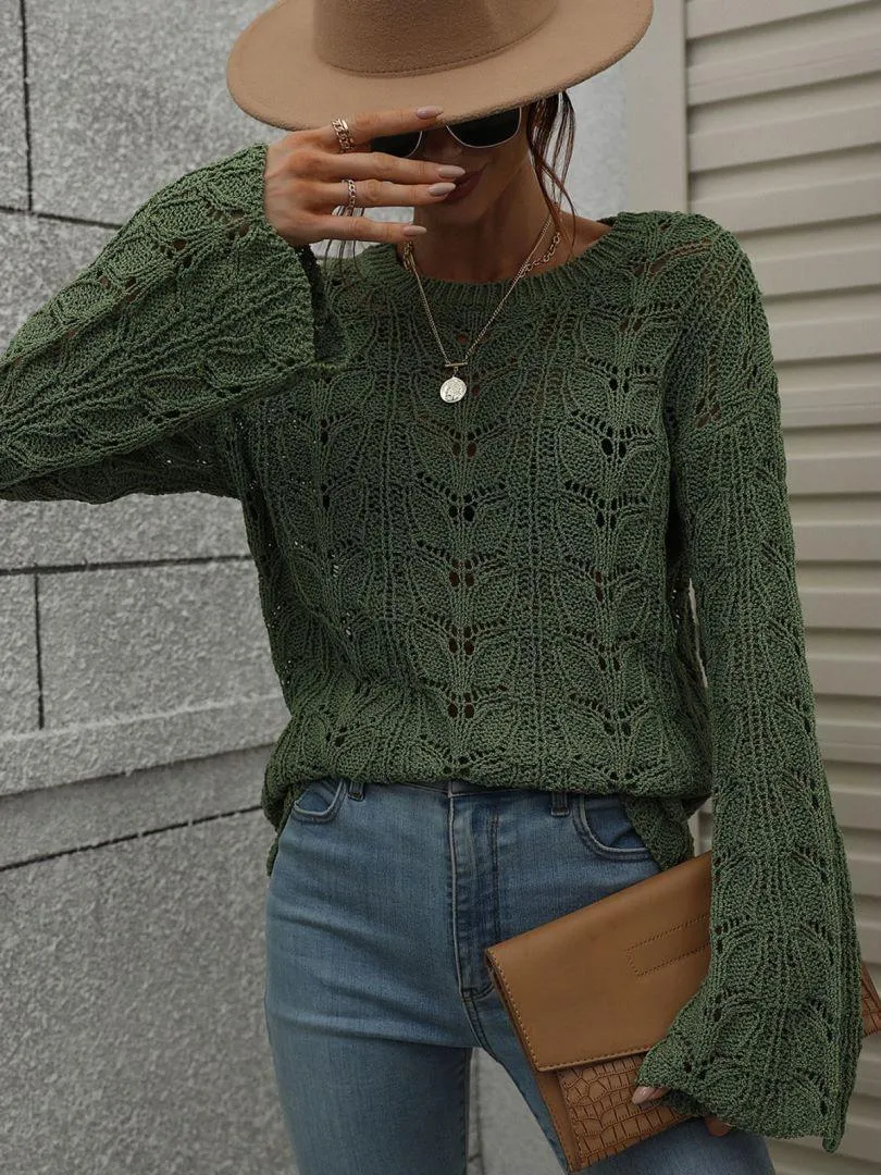 Airy Openwork Knit Long Sleeve Top