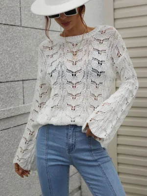 Airy Openwork Knit Long Sleeve Top
