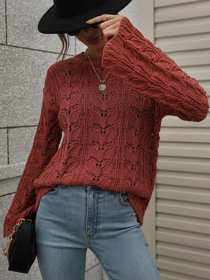 Airy Openwork Knit Long Sleeve Top