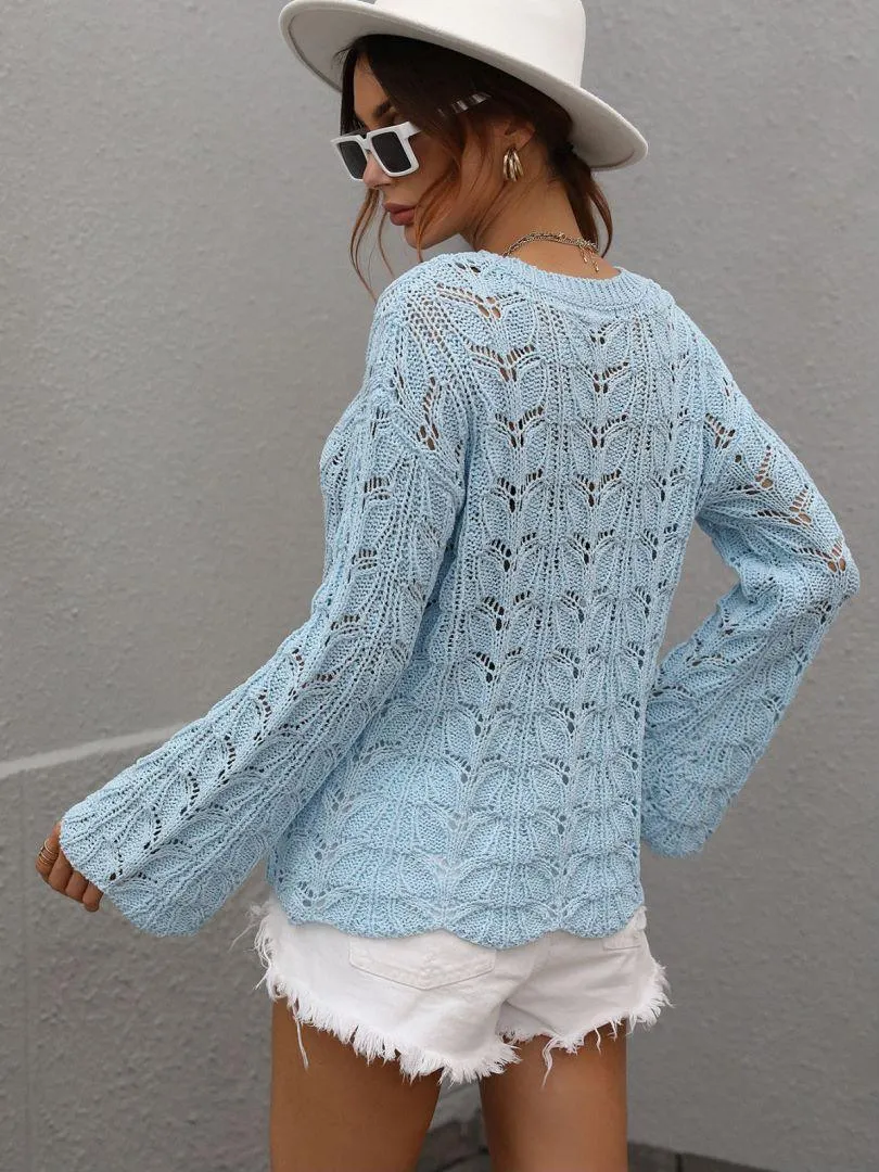Airy Openwork Knit Long Sleeve Top
