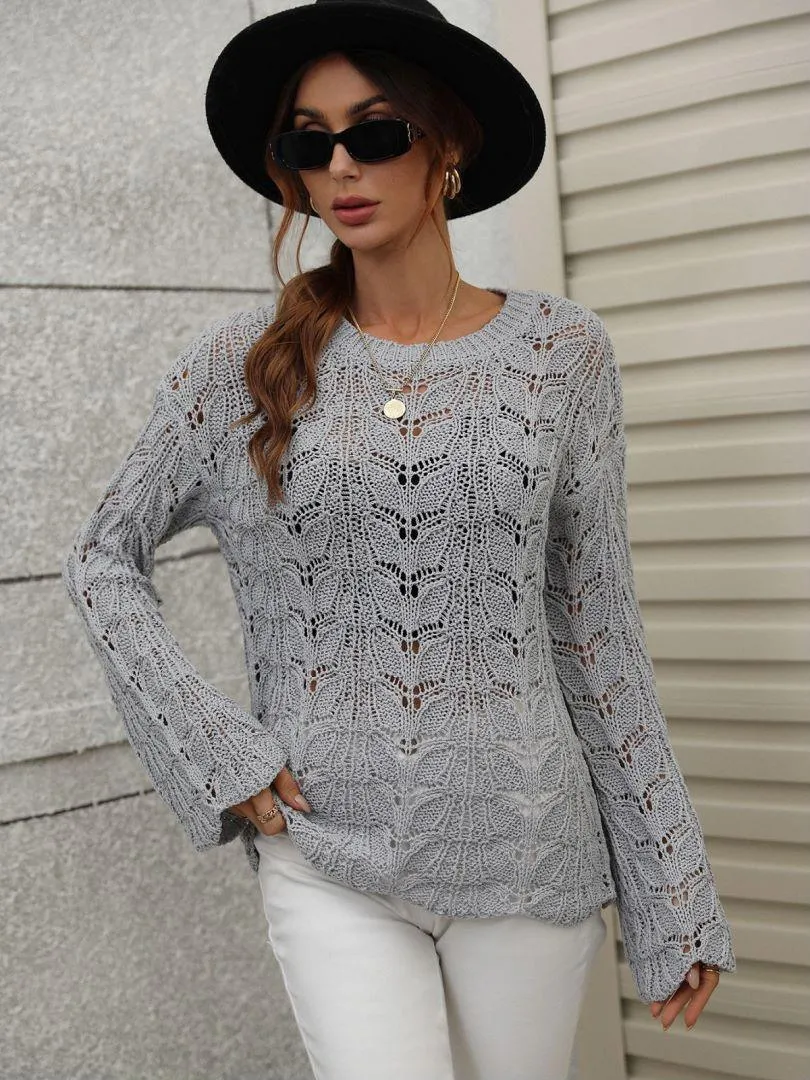 Airy Openwork Knit Long Sleeve Top