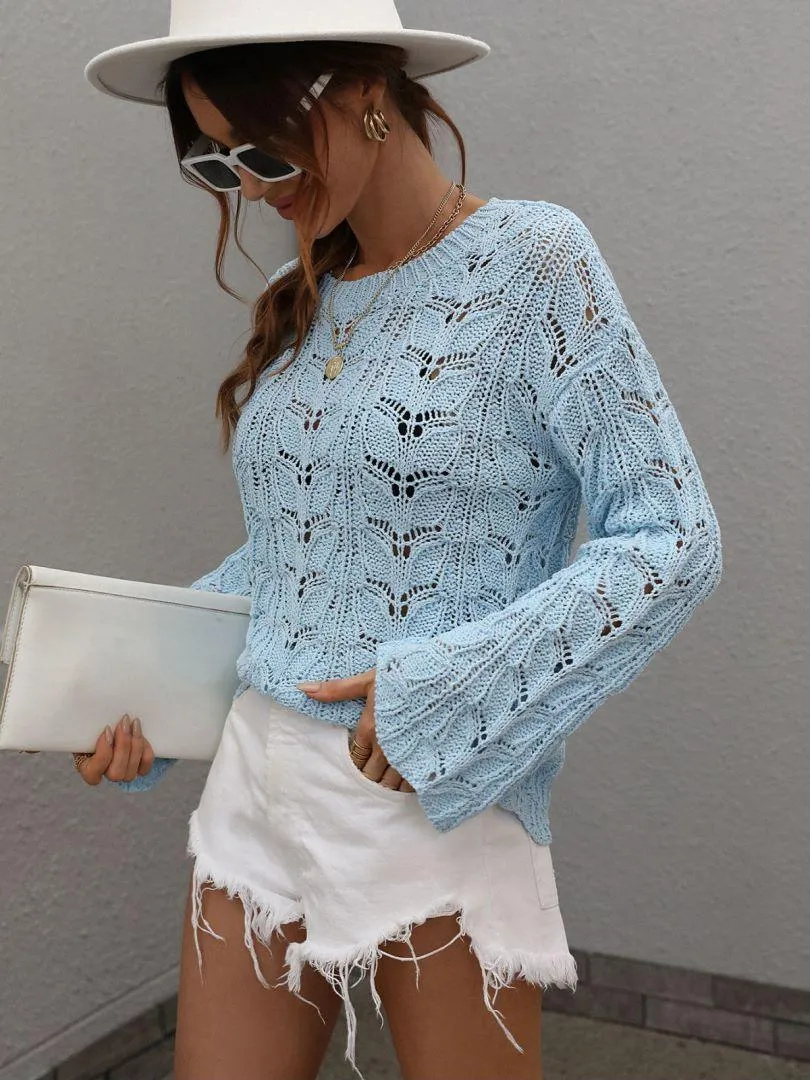Airy Openwork Knit Long Sleeve Top