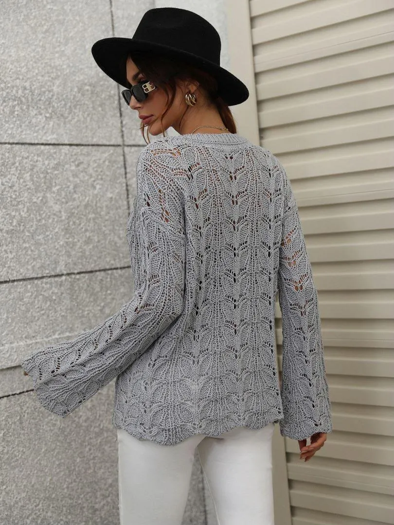 Airy Openwork Knit Long Sleeve Top