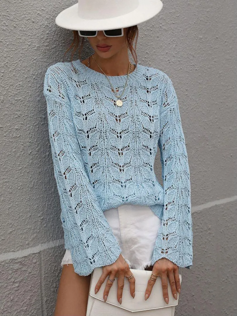 Airy Openwork Knit Long Sleeve Top