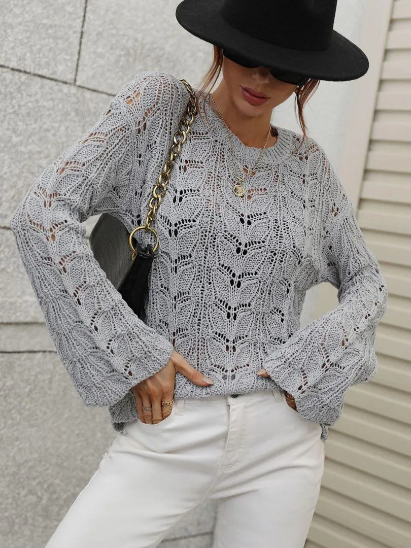 Airy Openwork Knit Long Sleeve Top