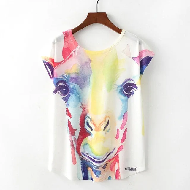 Animal Print Casual O-Neck Loose Short Sleeve T-shirt