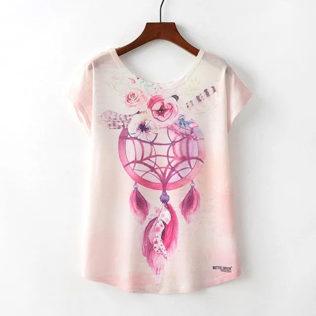 Animal Print Casual O-Neck Loose Short Sleeve T-shirt