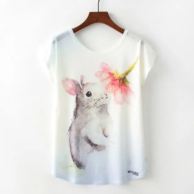 Animal Print Casual O-Neck Loose Short Sleeve T-shirt