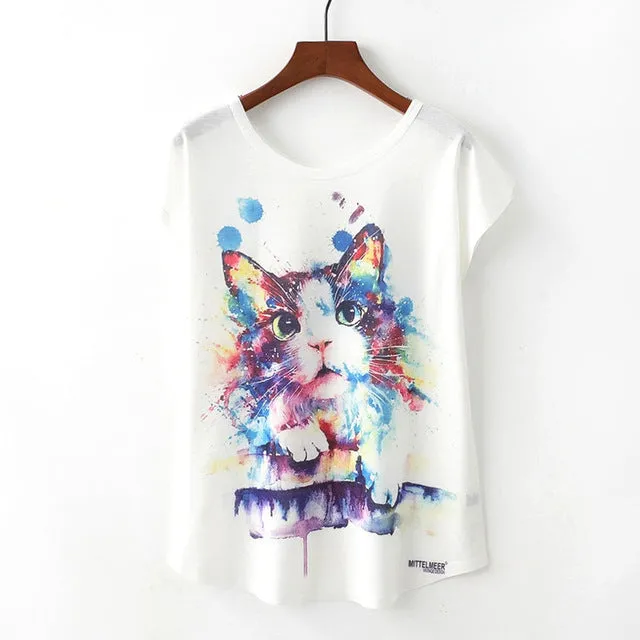 Animal Print Casual O-Neck Loose Short Sleeve T-shirt