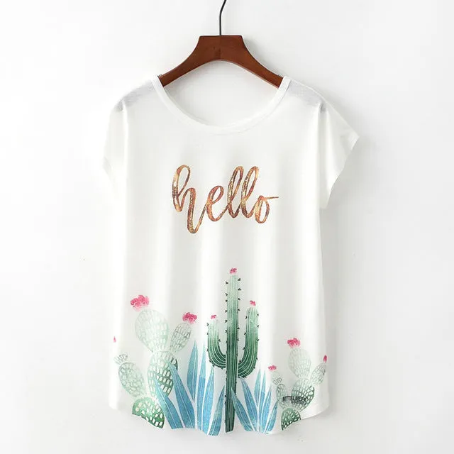 Animal Print Casual O-Neck Loose Short Sleeve T-shirt