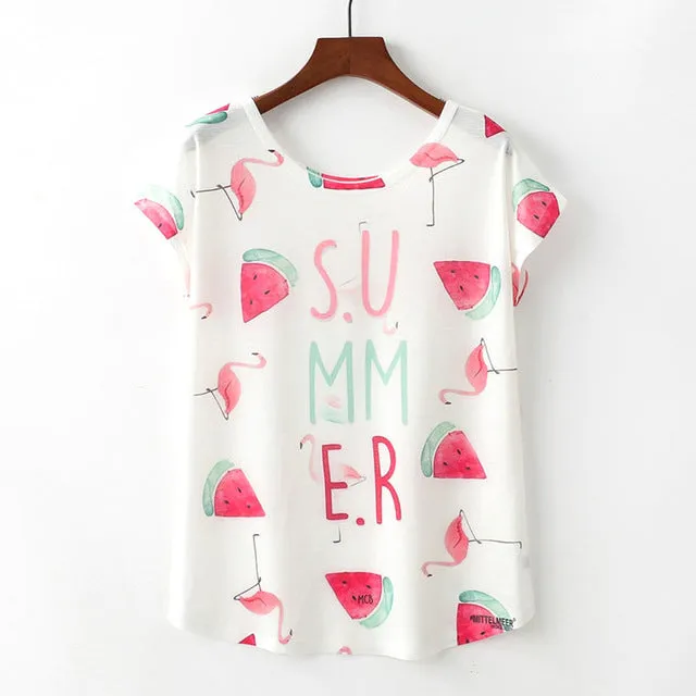 Animal Print Casual O-Neck Loose Short Sleeve T-shirt