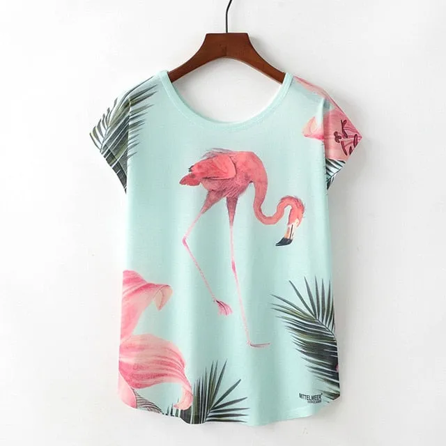Animal Print Casual O-Neck Loose Short Sleeve T-shirt