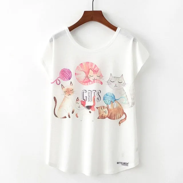 Animal Print Casual O-Neck Loose Short Sleeve T-shirt
