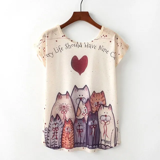 Animal Print Casual O-Neck Loose Short Sleeve T-shirt