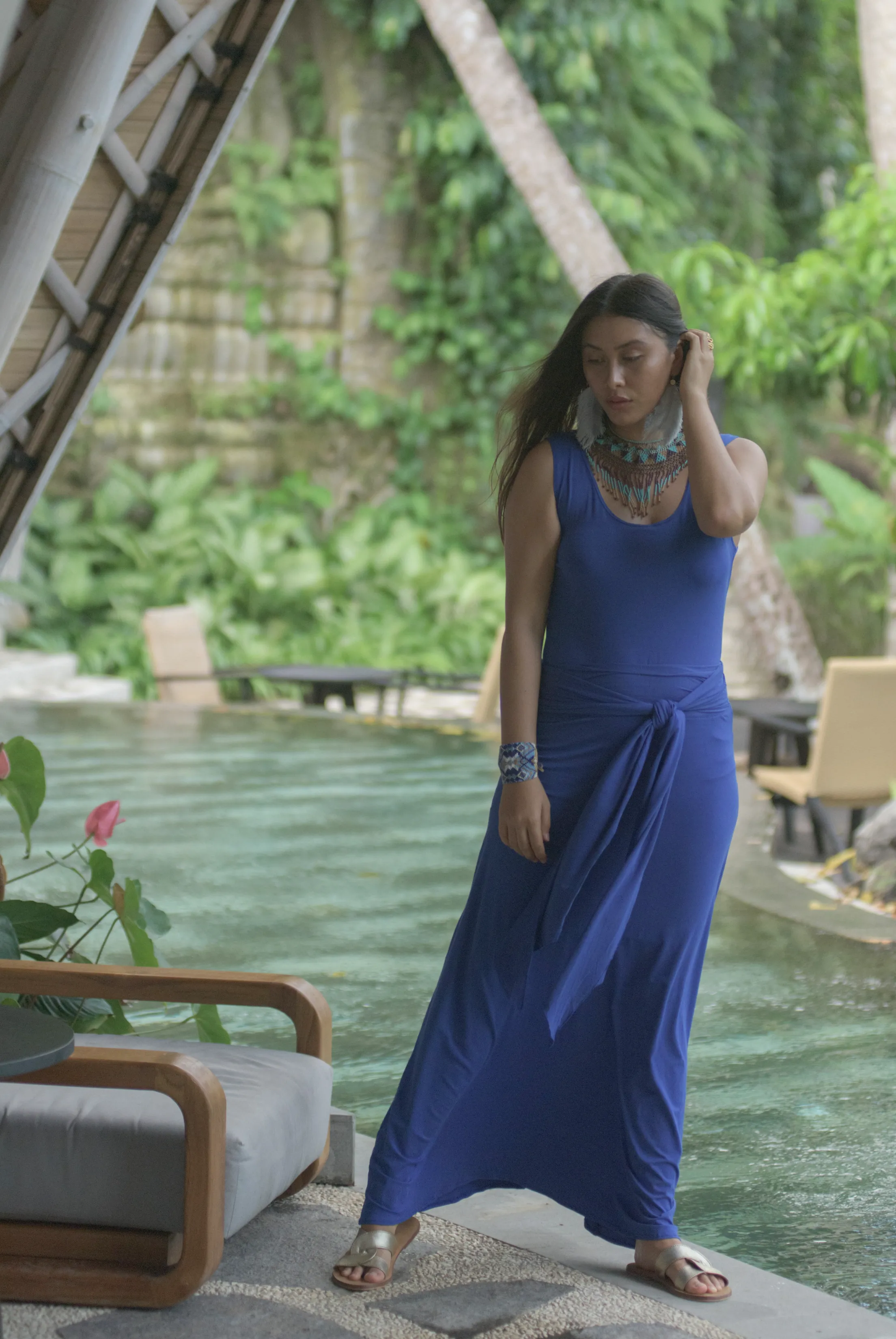 BAMBOO LONG VEST DRESS COBALT BLUE