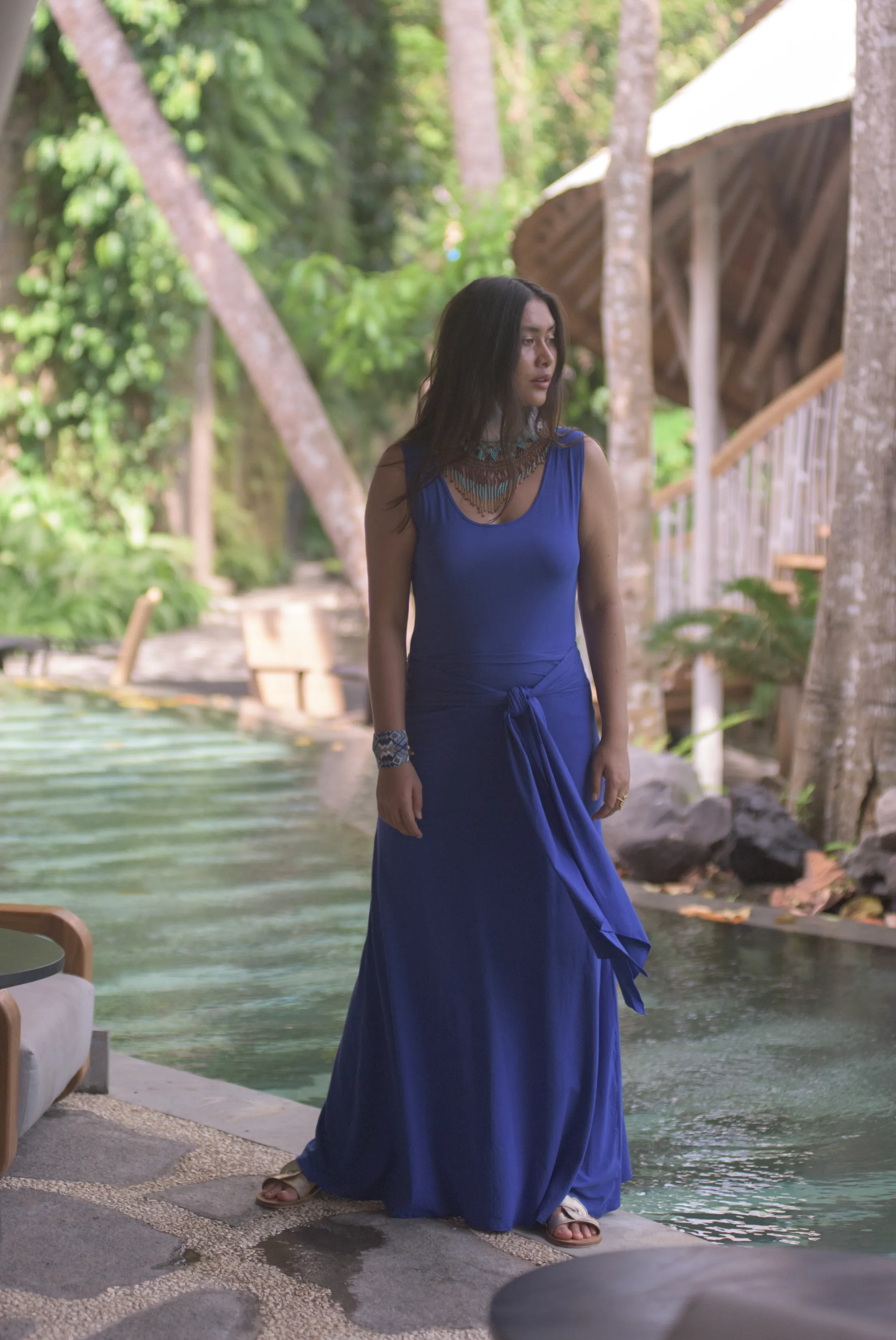BAMBOO LONG VEST DRESS COBALT BLUE