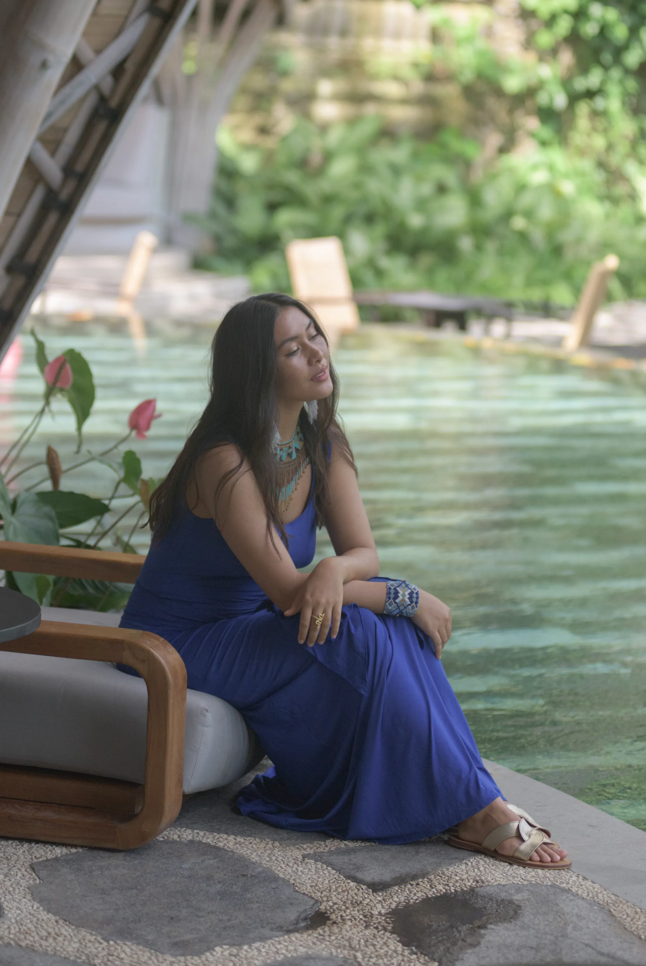 BAMBOO LONG VEST DRESS COBALT BLUE