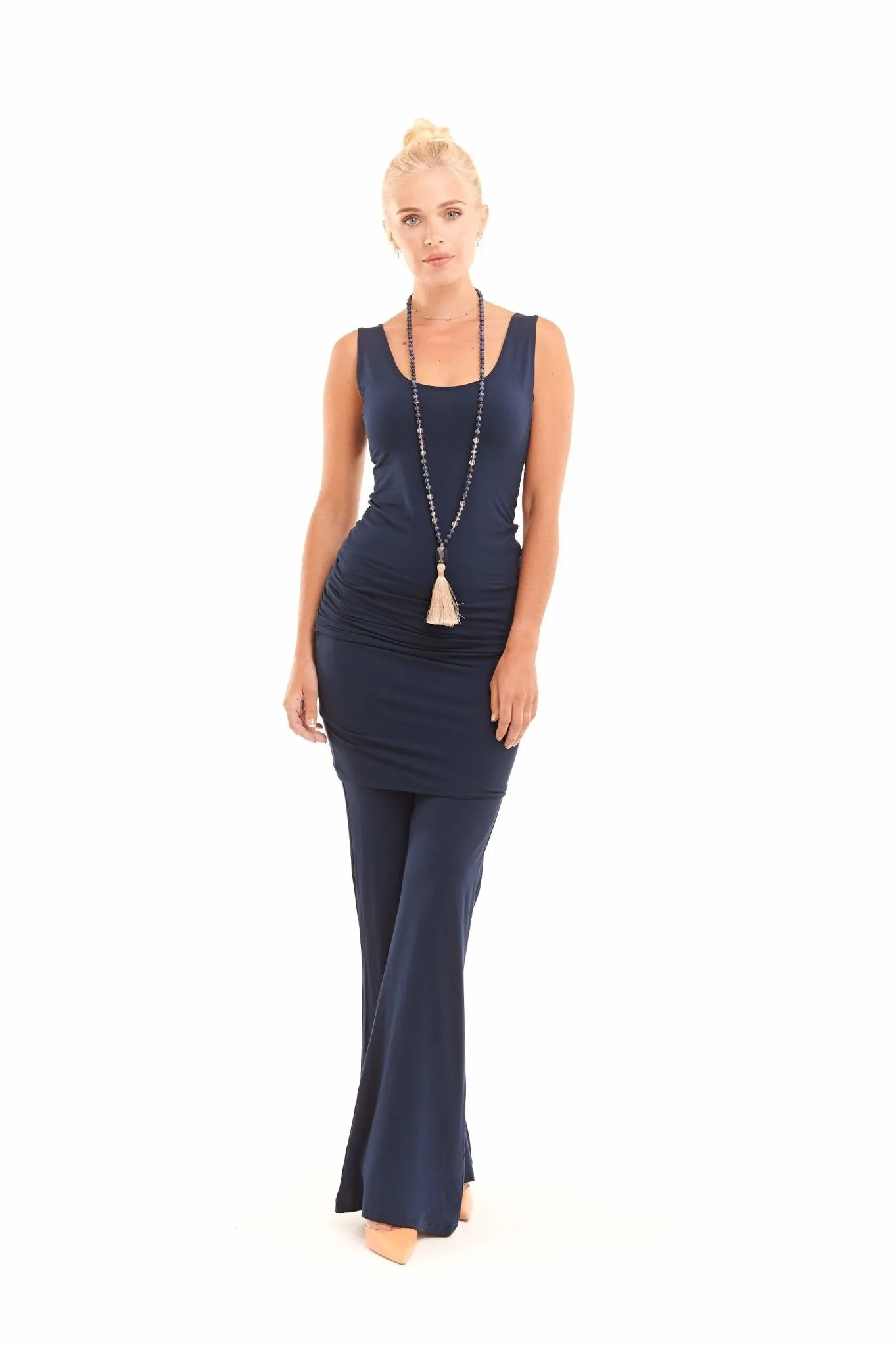 BAMBOO LONG VEST DRESS NAVY