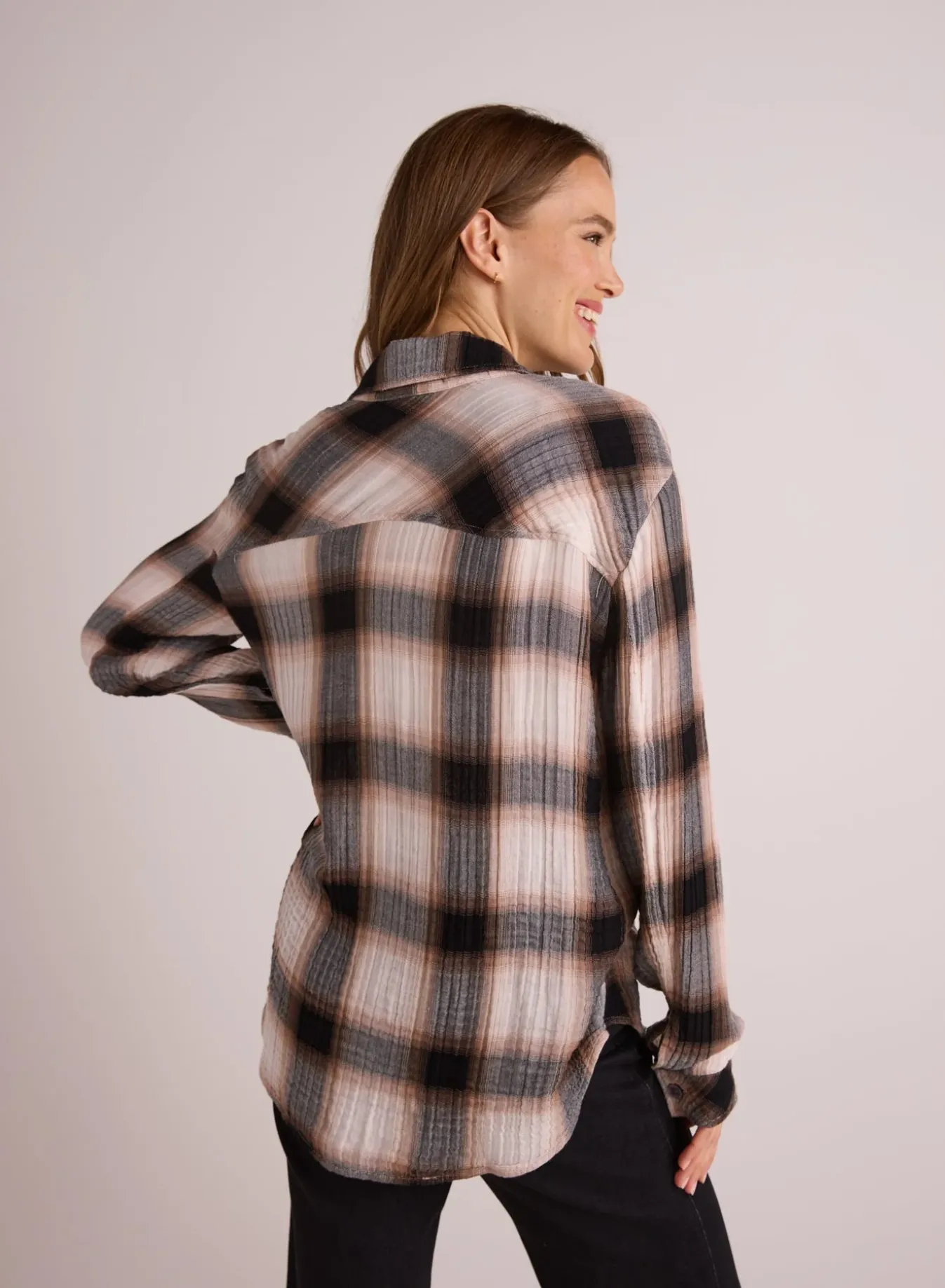 Bella Dahl Oversized Pocket Shirt - Winter Taupe Plaid