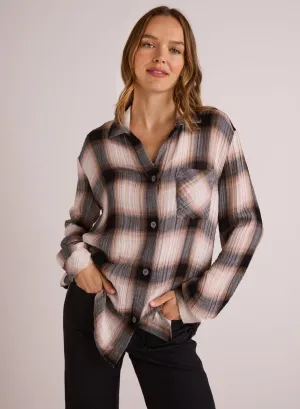 Bella Dahl Oversized Pocket Shirt - Winter Taupe Plaid