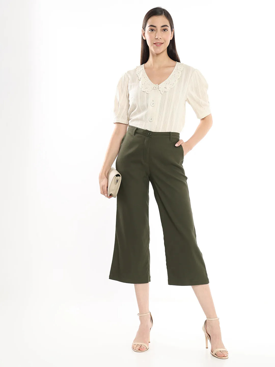 Bella Olive Green Formal 3/4th Straight Pants