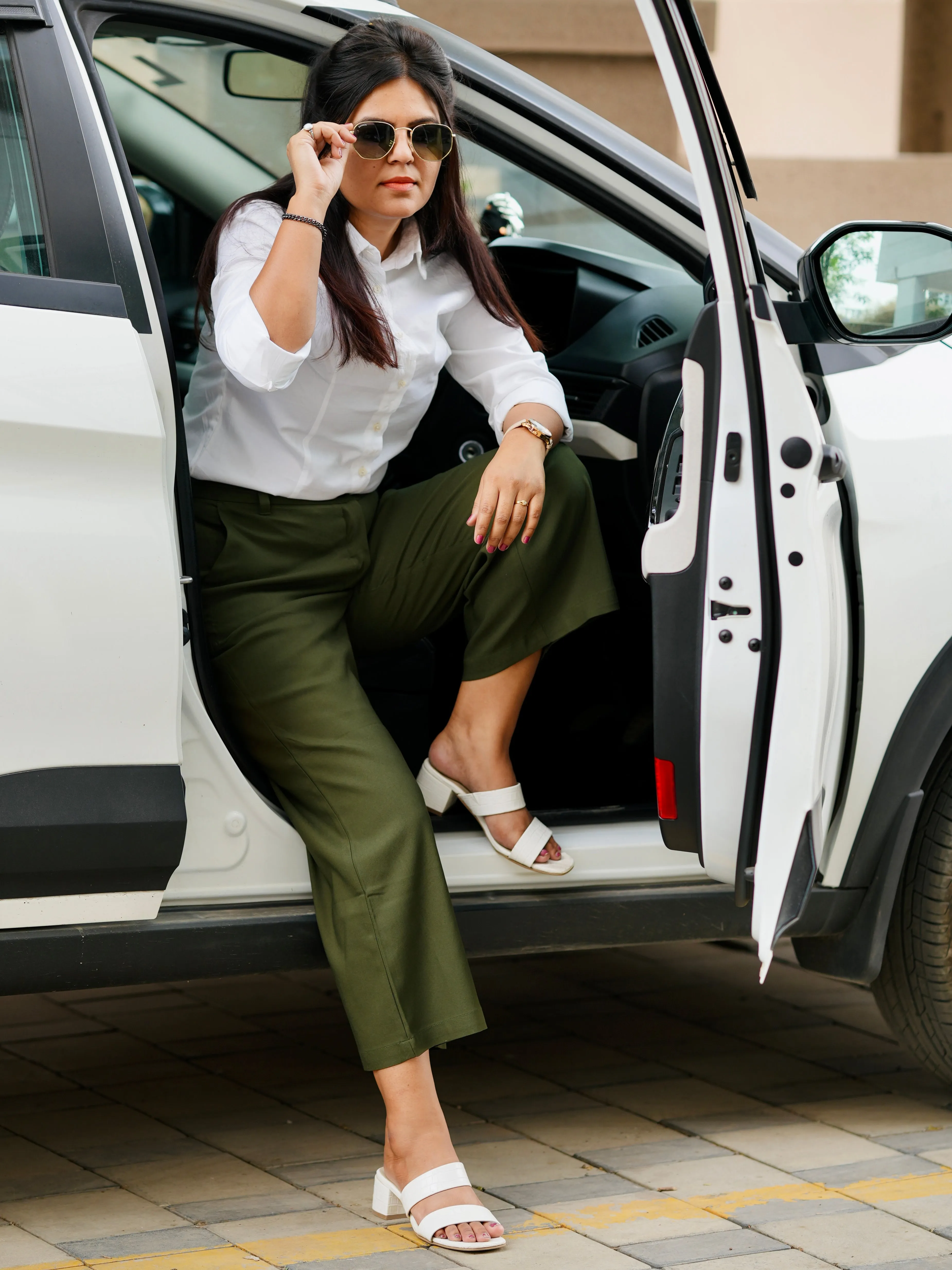 Bella Olive Green Formal 3/4th Straight Pants