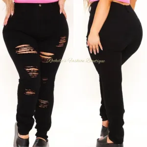 Black Plus High Rise Distress Skinny Jeans 2