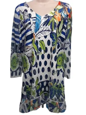 Blouse-Pullover3/4 Sleeve-Aqua Floral-Women's-12354
